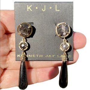Kenneth Jay Lane KJL Cats Eye 22K Gold Pt Earrings